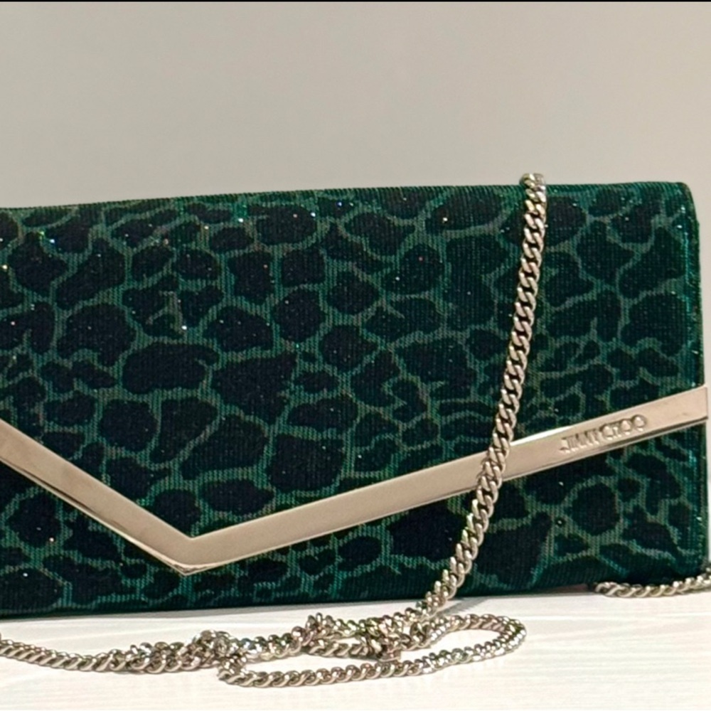 Jimmy Choo Emmie Metallic Glitter Hologram Camo Zebra Jacquard Print Clutch NEW - Picture 16 of 16